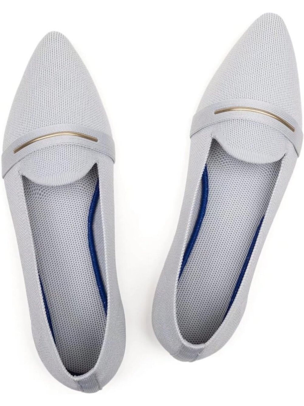 Frank Mully Women's Grey Rubber Knit Pointy Toe Slip On Loafers Classic Flats